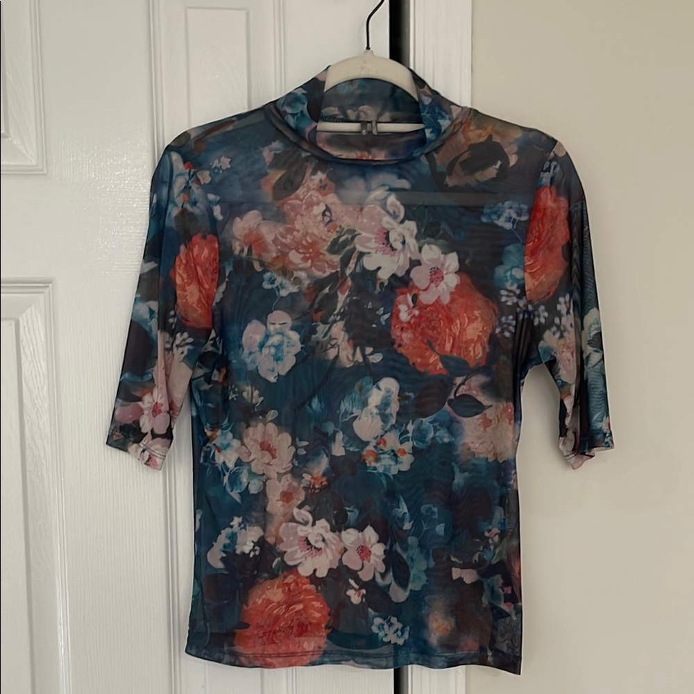 Anthropologie mesh mock neck top